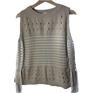 Madeleine Top Womens 18 (13/14) Tan Knit Sleeveless Crochet Lace Up Sides Modern